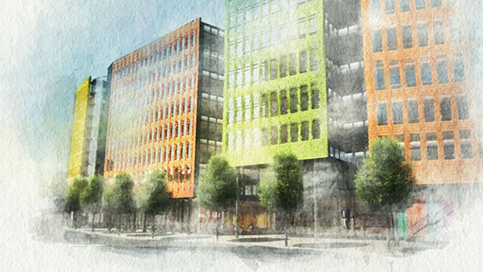 Central Saint Giles London watercolour effect visualisation 