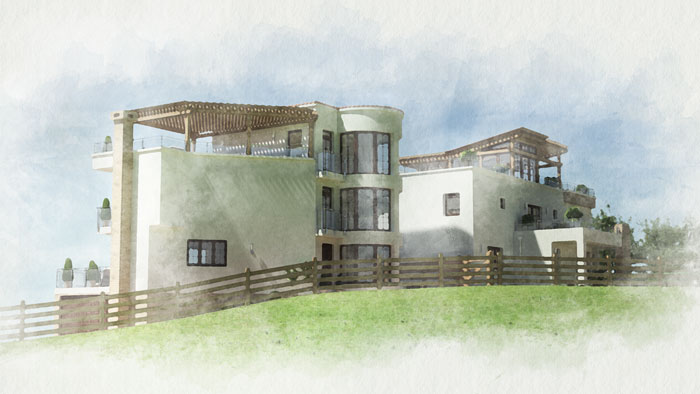 villa watercolour effect visualisation