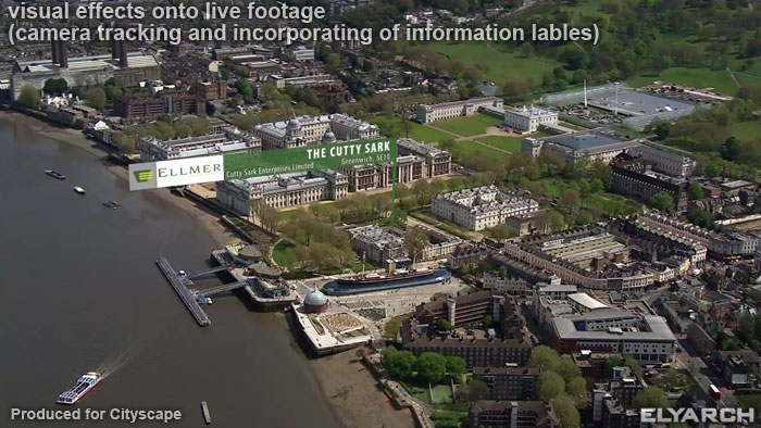 visual effects onto live footage:London iconic buildings labels