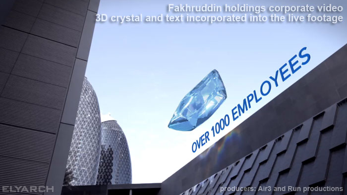 3D crystal and text incorporated into live footage/Fakhruddin Holdings corporate video