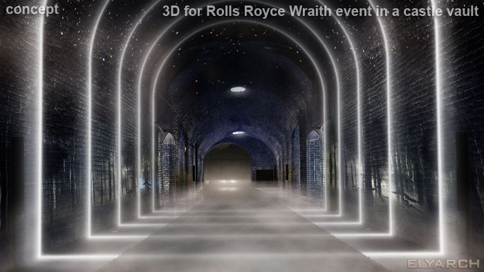 3D concept for Rolls Royce luxurious experience in a castle vault